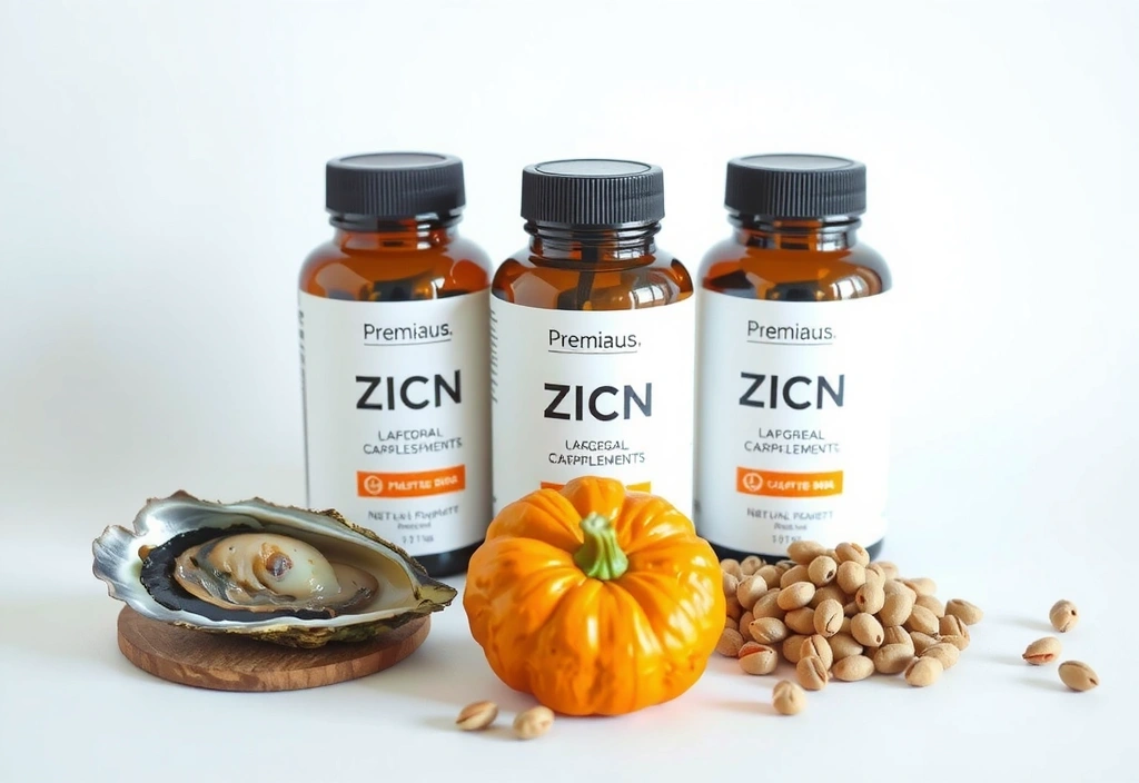 Zinc supplement bottles and natural sources